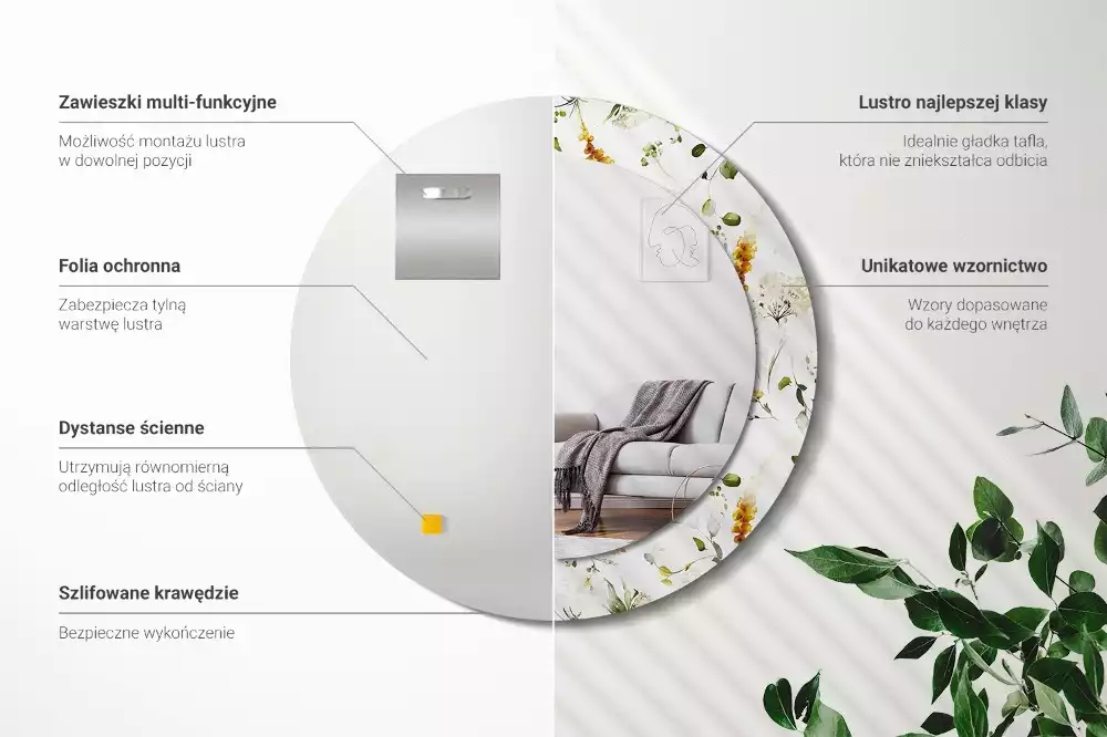 Miroir rond avec décoration Fleurs des champs