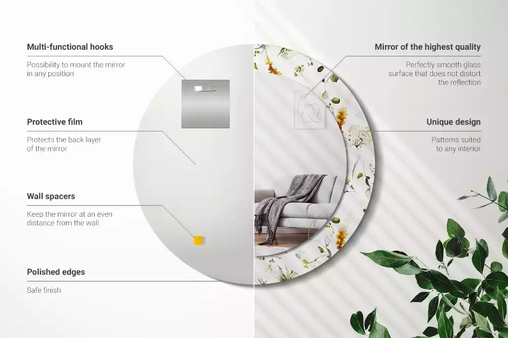 Miroir rond avec décoration Fleurs des champs