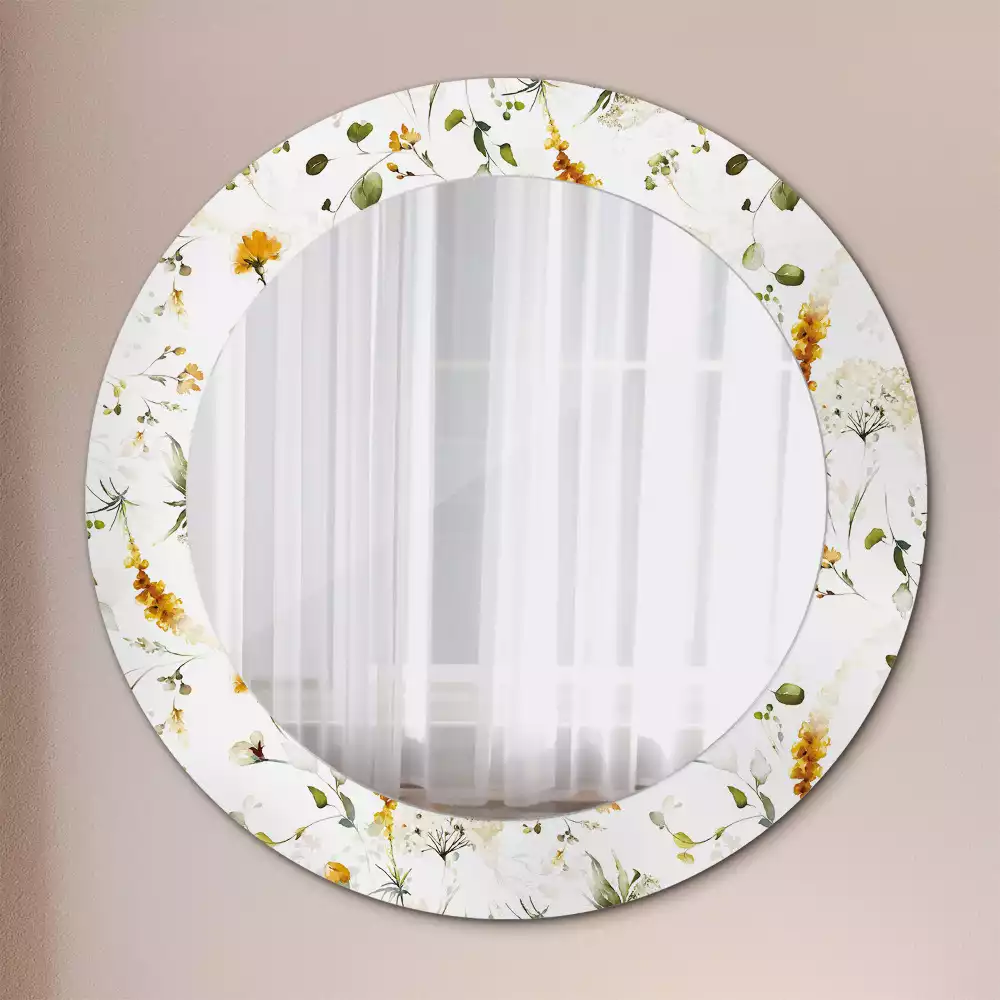 Miroir rond avec décoration Fleurs des champs
