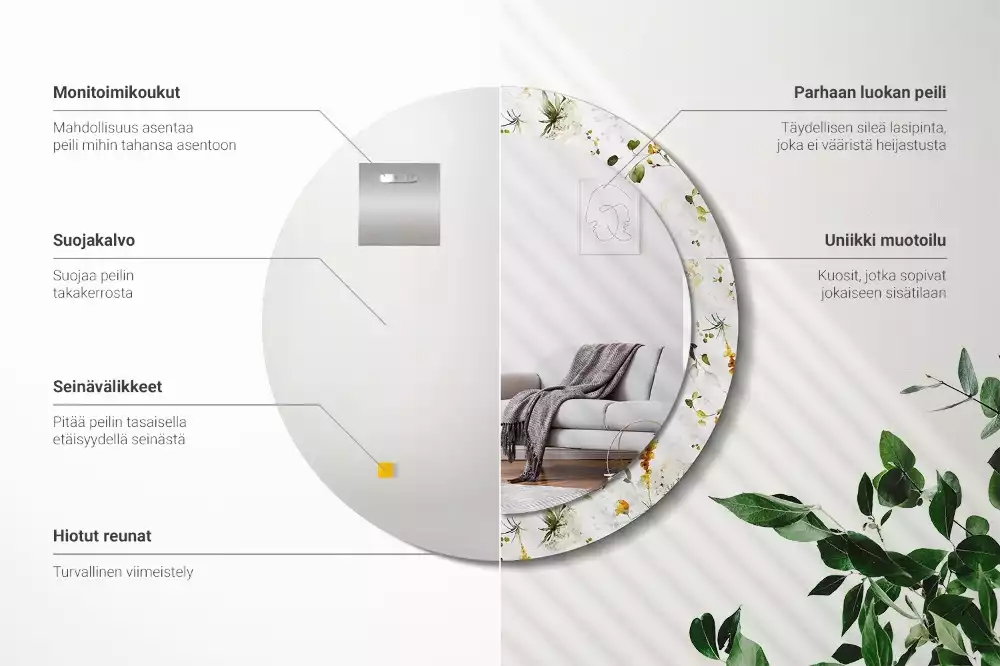 Miroir rond avec décoration Fleurs des champs