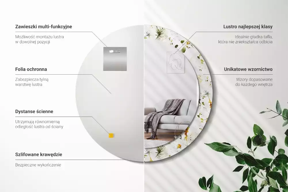 Miroir rond avec décoration Fleurs des champs