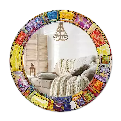 Miroir rond cadre avec impression Vitrail coloré