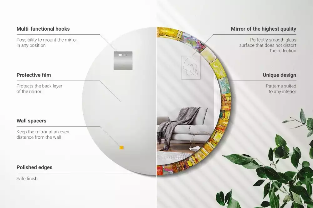 Miroir rond cadre avec impression Vitrail coloré