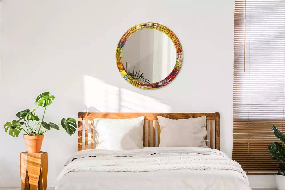 Miroir rond cadre avec impression Vitrail coloré