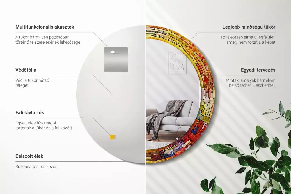 Miroir rond cadre avec impression Vitrail coloré