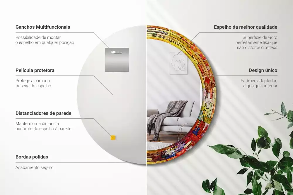 Miroir rond cadre avec impression Vitrail coloré