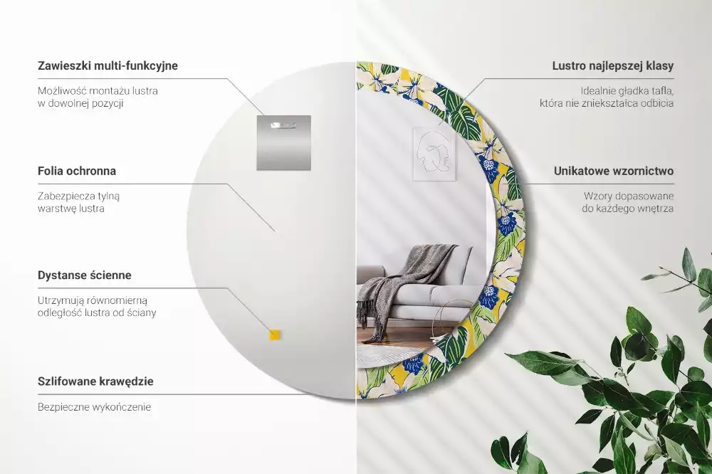 Miroir rond imprimé Orchidées