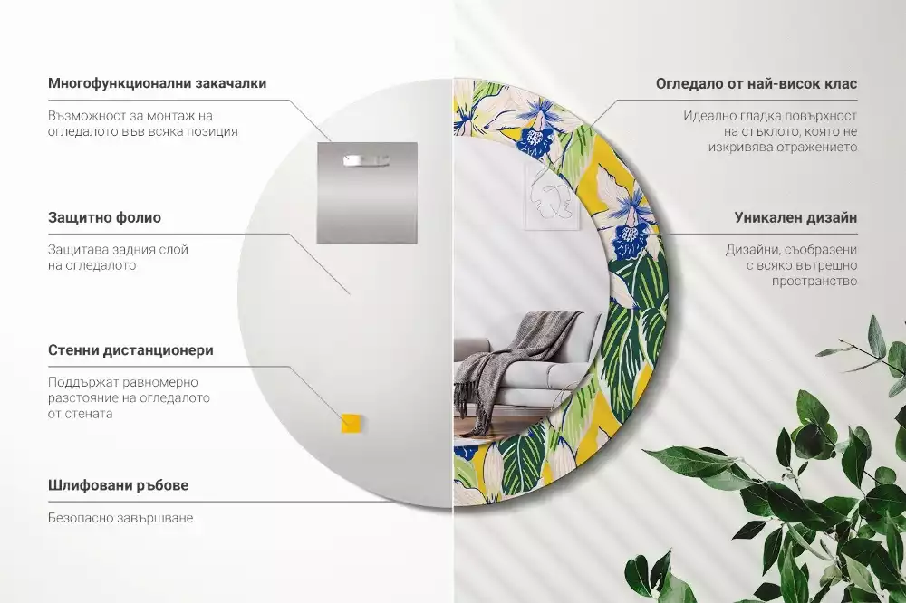 Miroir rond imprimé Orchidées