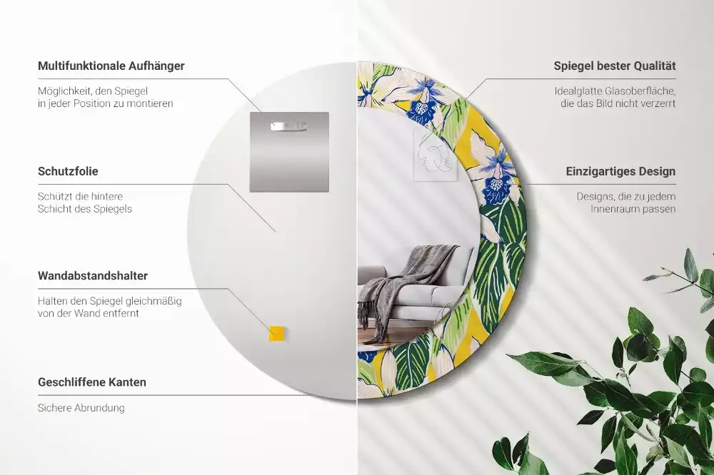Miroir rond imprimé Orchidées