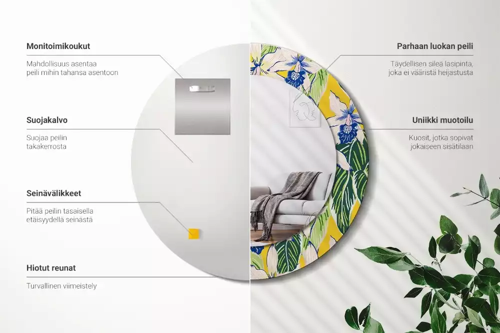 Miroir rond imprimé Orchidées