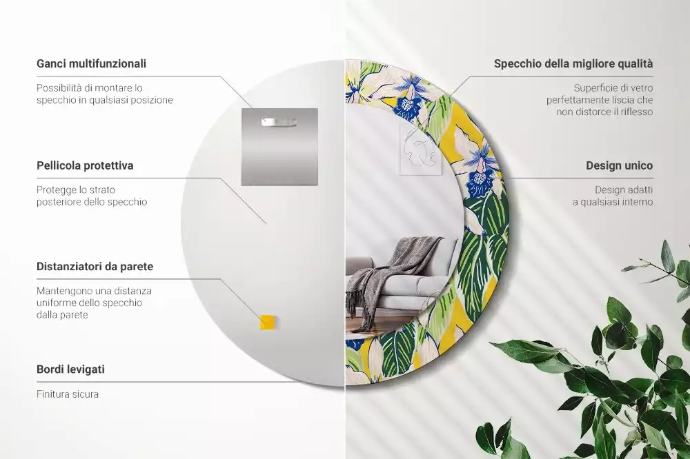 Miroir rond imprimé Orchidées