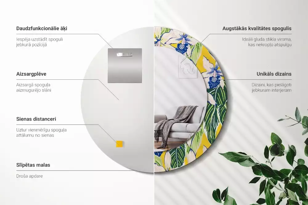 Miroir rond imprimé Orchidées