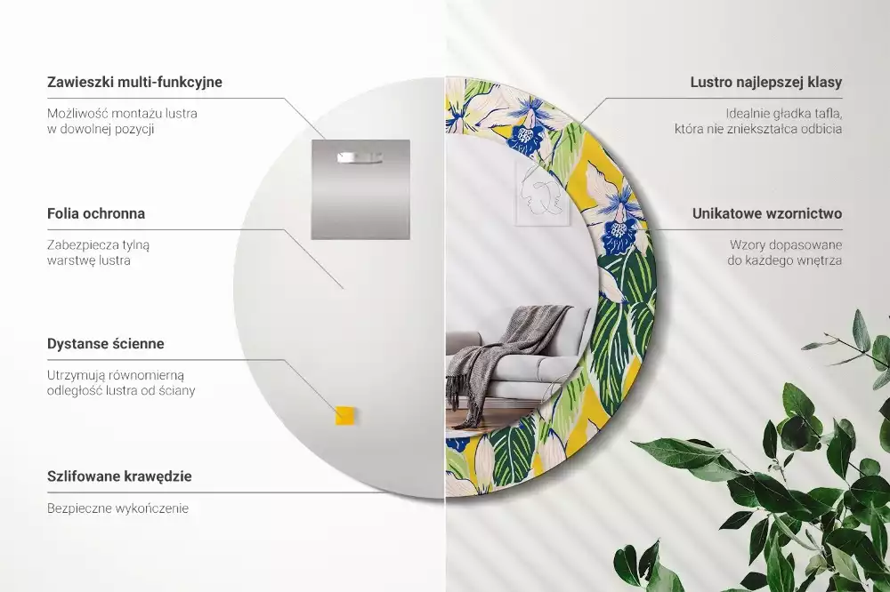 Miroir rond imprimé Orchidées
