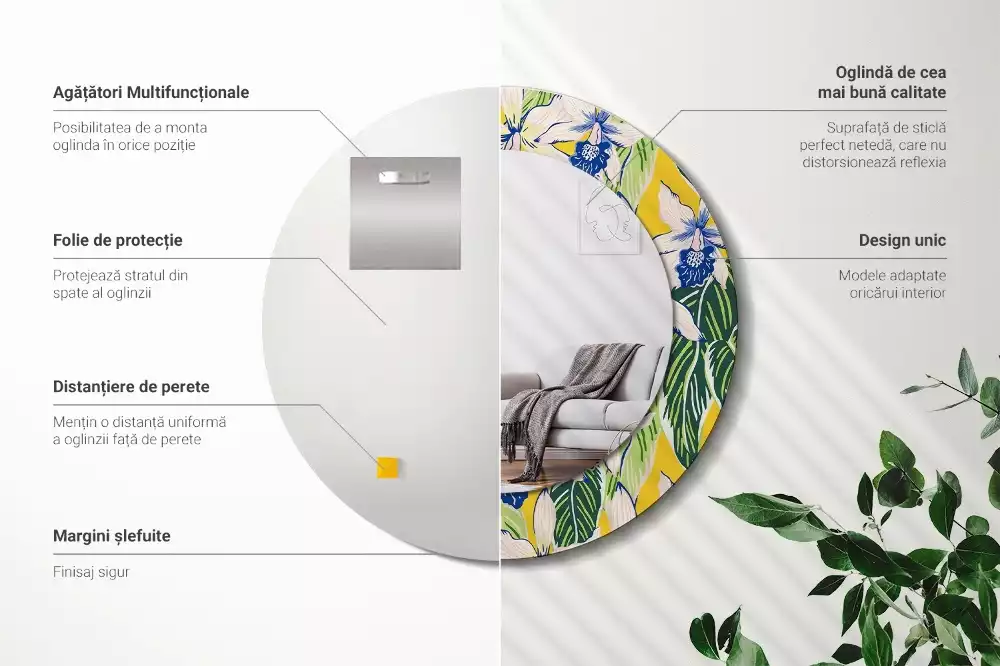 Miroir rond imprimé Orchidées