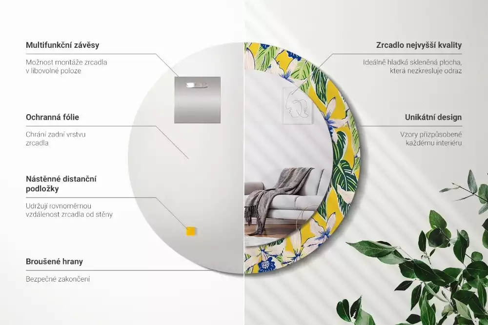 Miroir rond imprimé Orchidées