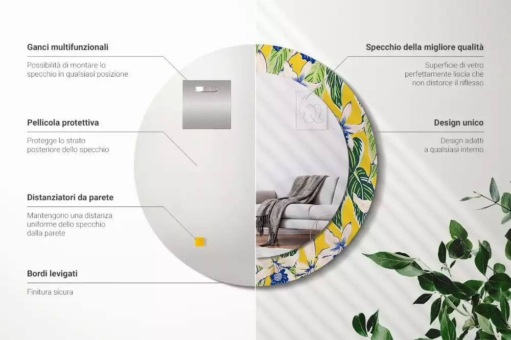 Miroir rond imprimé Orchidées