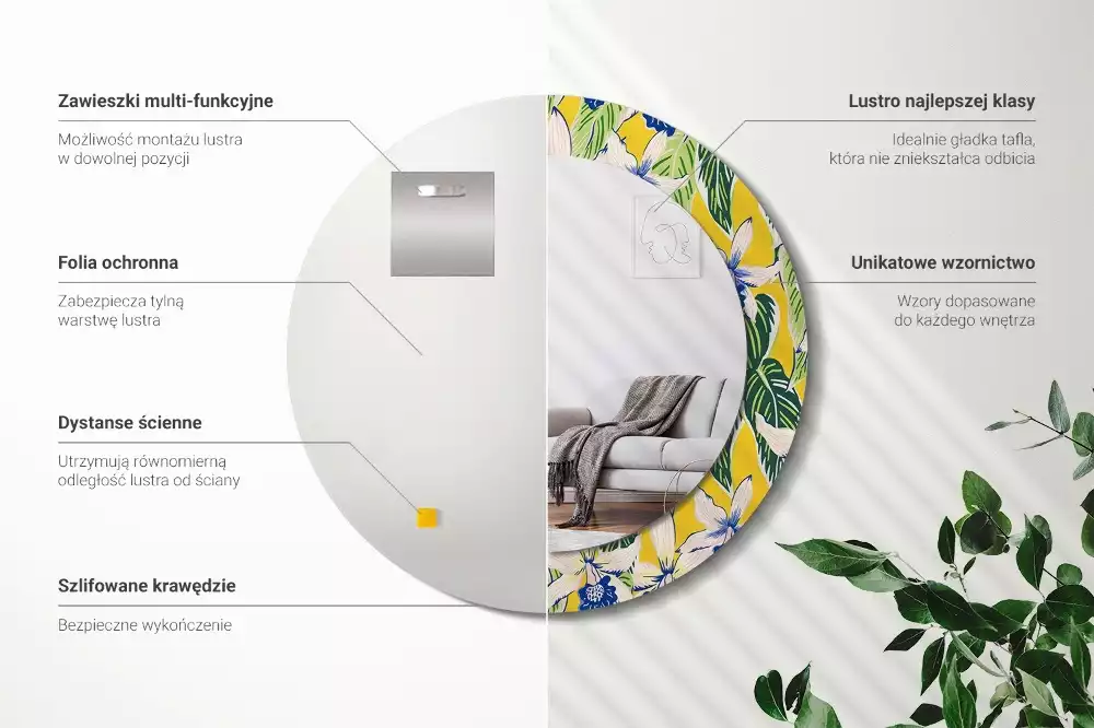 Miroir rond imprimé Orchidées