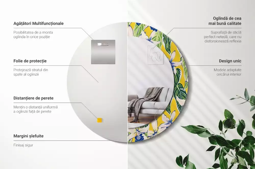 Miroir rond imprimé Orchidées