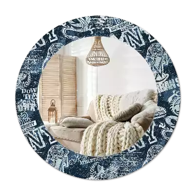 Miroir rond avec décoration Collage New York