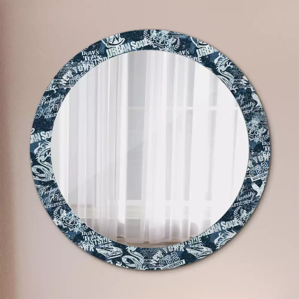 Miroir rond avec décoration Collage New York