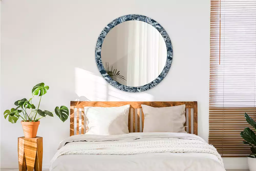 Miroir rond avec décoration Collage New York