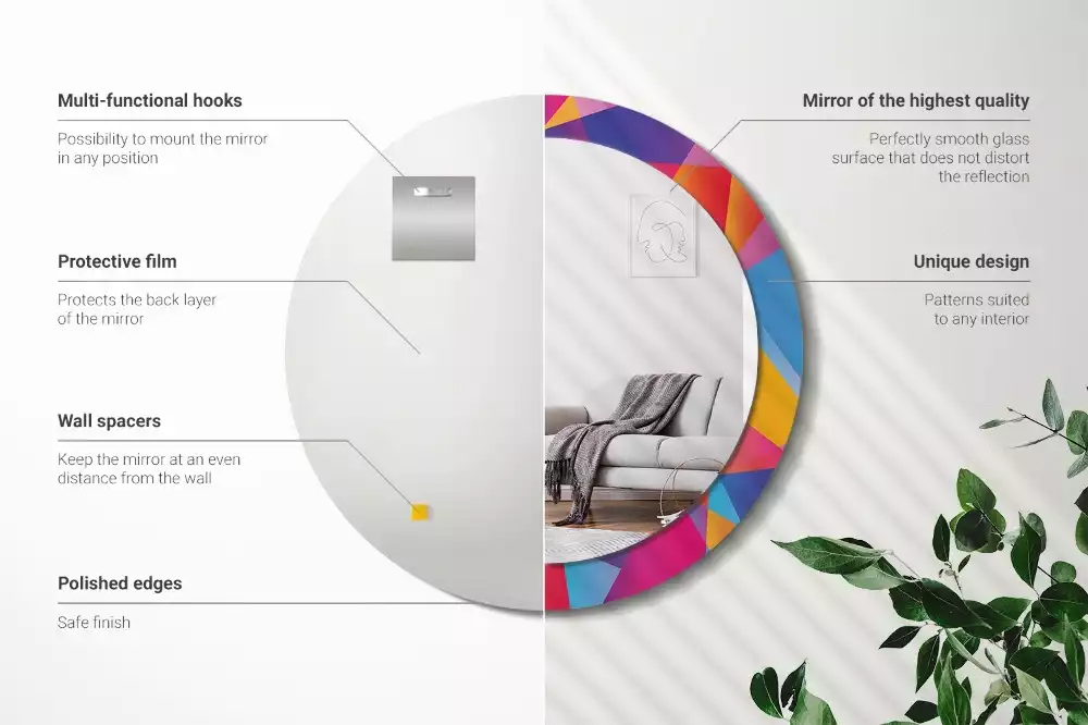Miroir rond cadre avec impression Composition géométrique