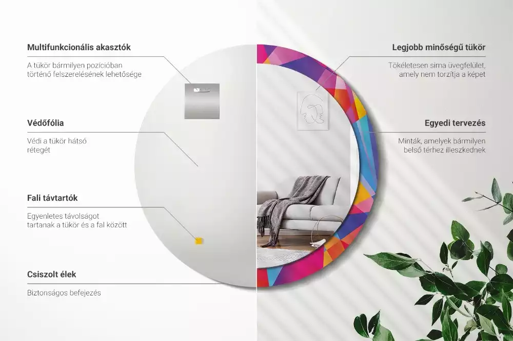 Miroir rond cadre avec impression Composition géométrique