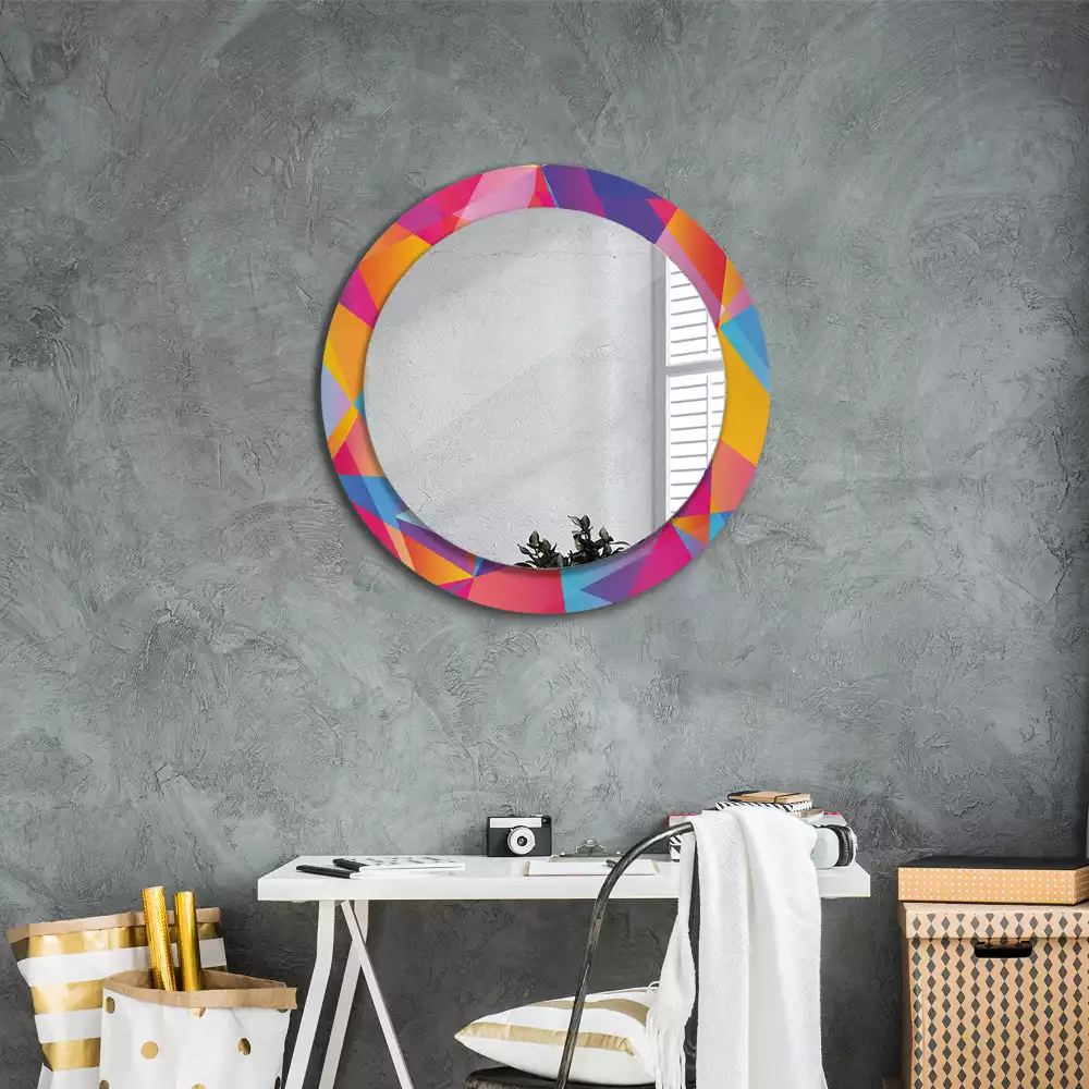 Miroir rond cadre avec impression Composition géométrique