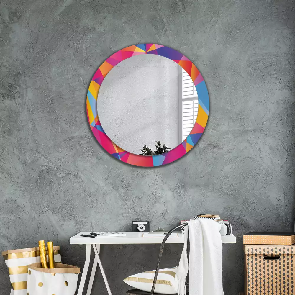 Miroir rond cadre avec impression Composition géométrique