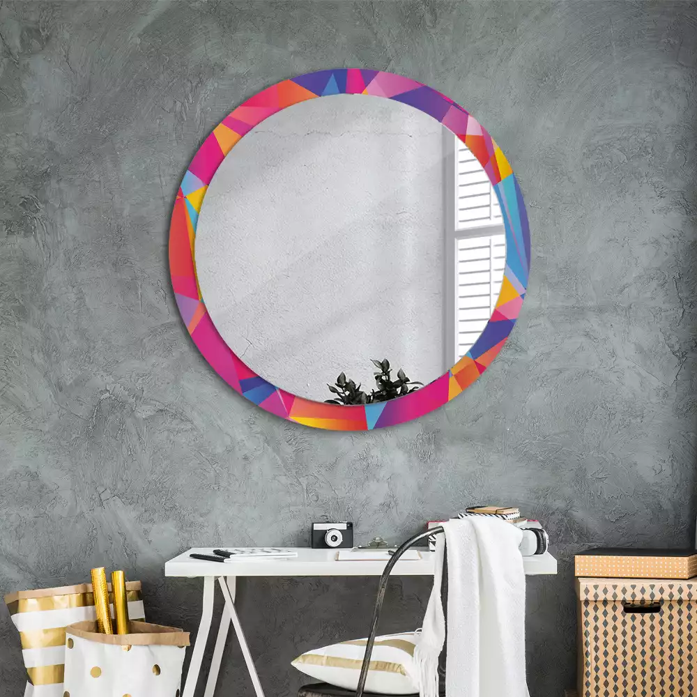 Miroir rond cadre avec impression Composition géométrique