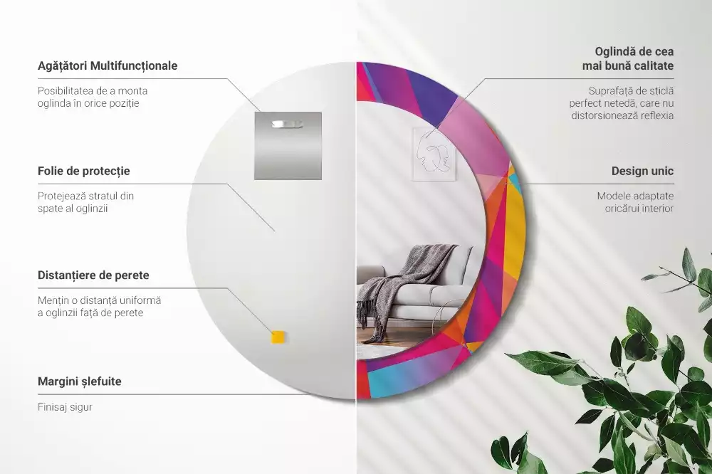 Miroir rond cadre avec impression Composition géométrique