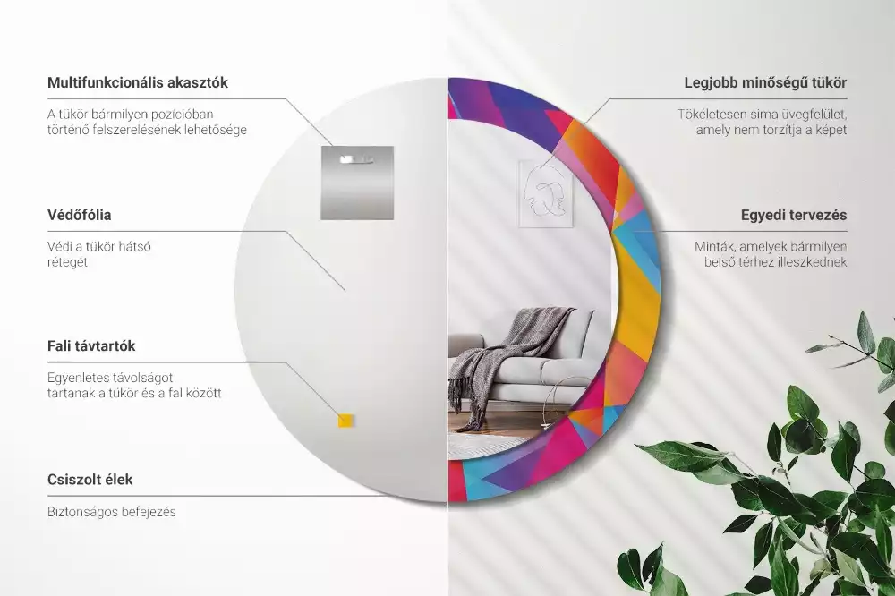 Miroir rond cadre avec impression Composition géométrique