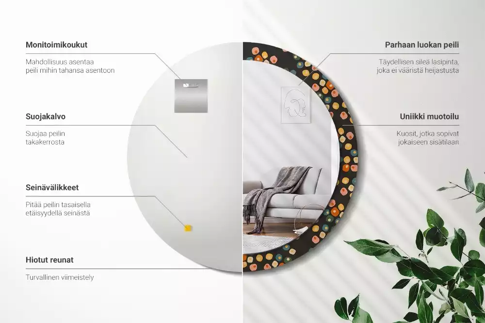 Miroir rond imprimé Pois floraux