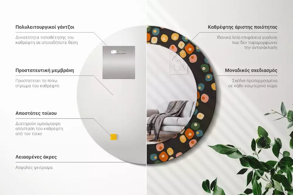 Miroir rond imprimé Pois floraux