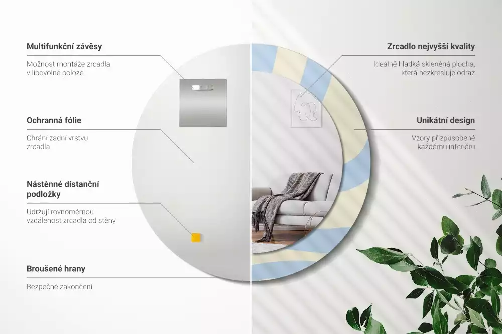 Miroir rond avec décoration Forme abstraite