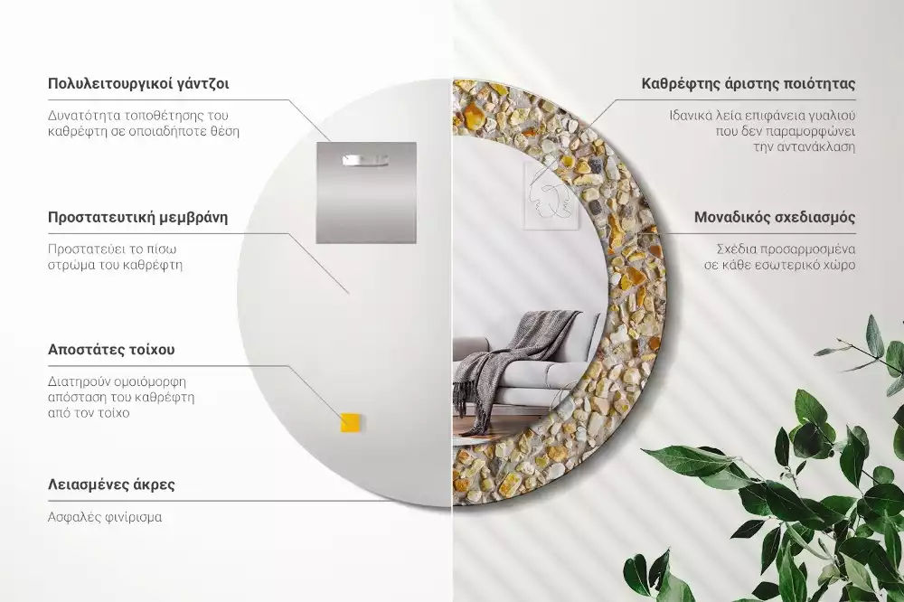 Miroir rond avec décoration Motif terrazzo