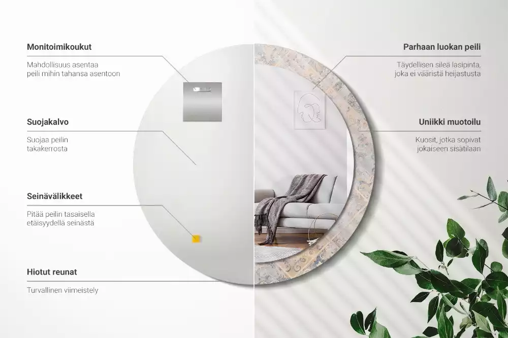 Miroir rond cadre avec impression Carreaux usés