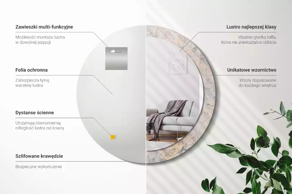 Miroir rond cadre avec impression Carreaux usés