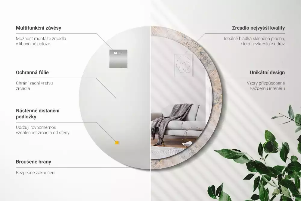 Miroir rond cadre avec impression Carreaux usés