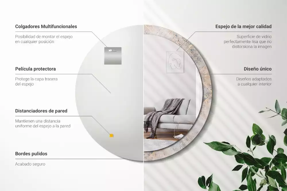 Miroir rond cadre avec impression Carreaux usés