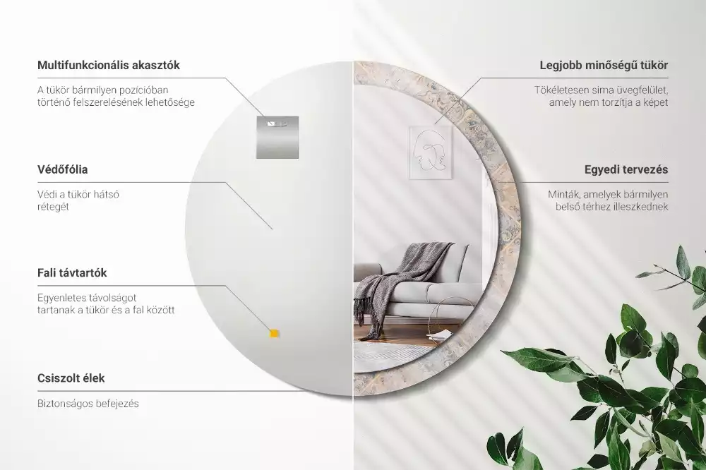 Miroir rond cadre avec impression Carreaux usés