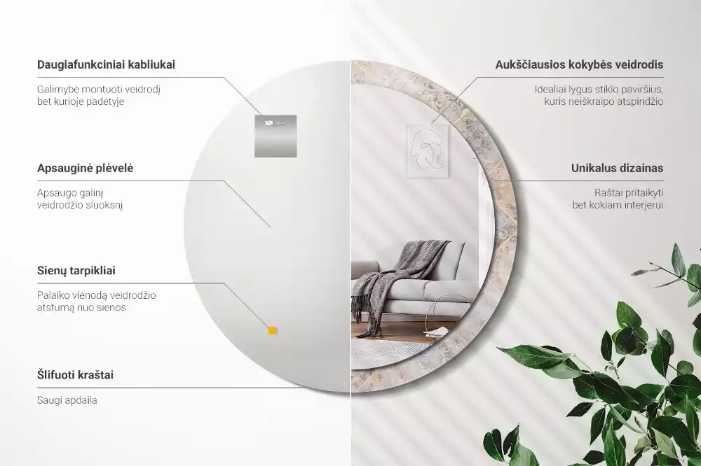 Miroir rond cadre avec impression Carreaux usés