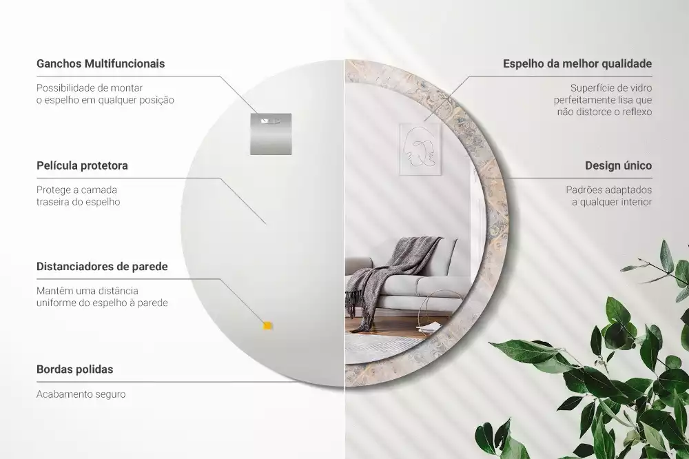 Miroir rond cadre avec impression Carreaux usés