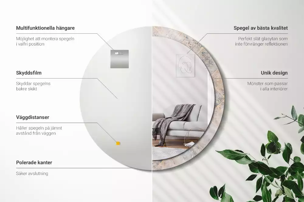 Miroir rond cadre avec impression Carreaux usés