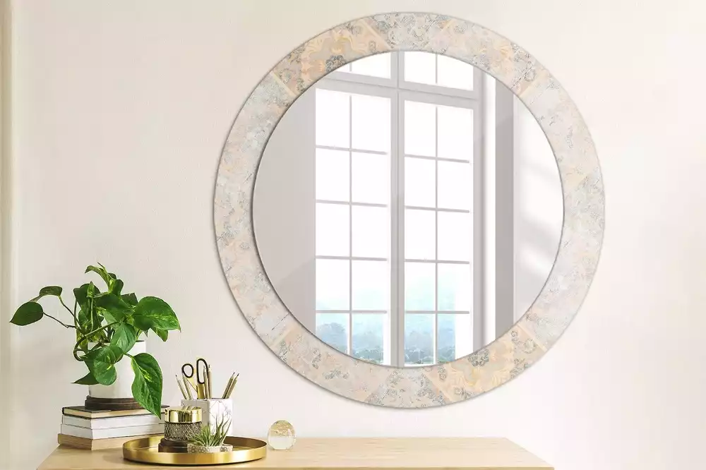 Miroir rond cadre avec impression Carreaux usés
