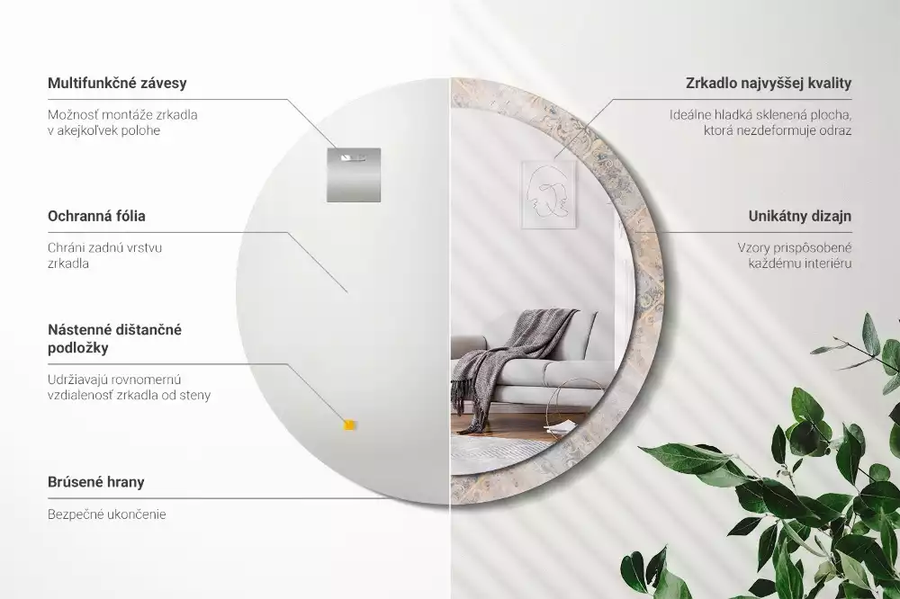 Miroir rond cadre avec impression Carreaux usés