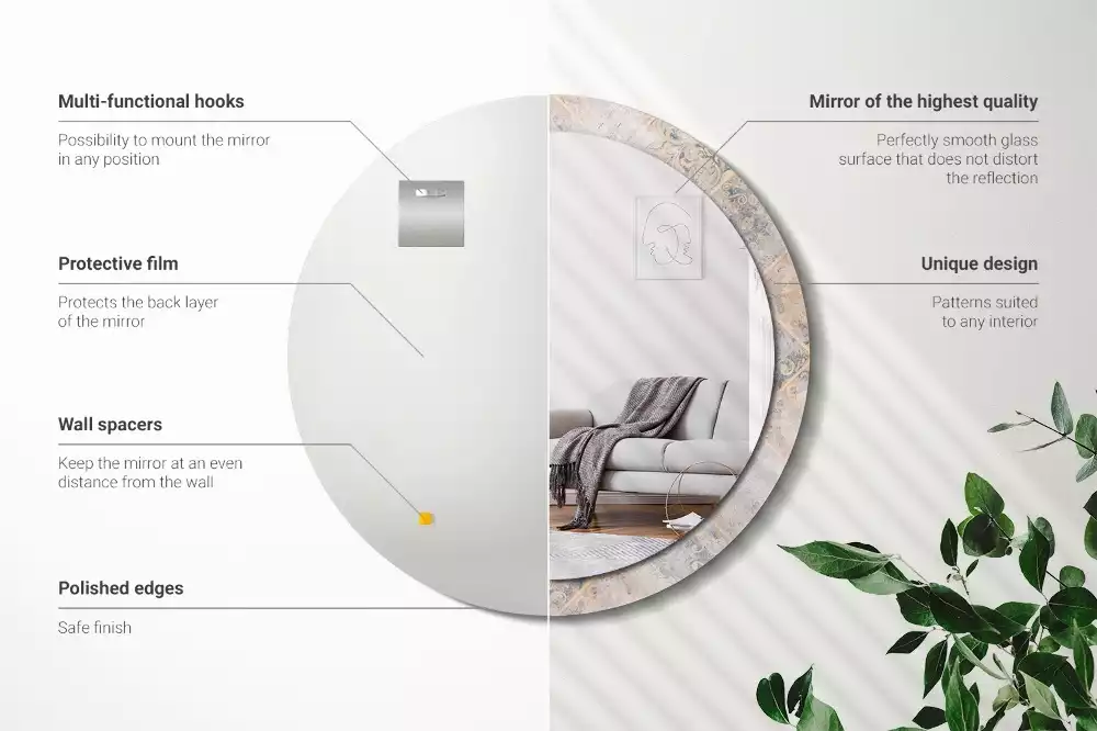 Miroir rond cadre avec impression Carreaux usés