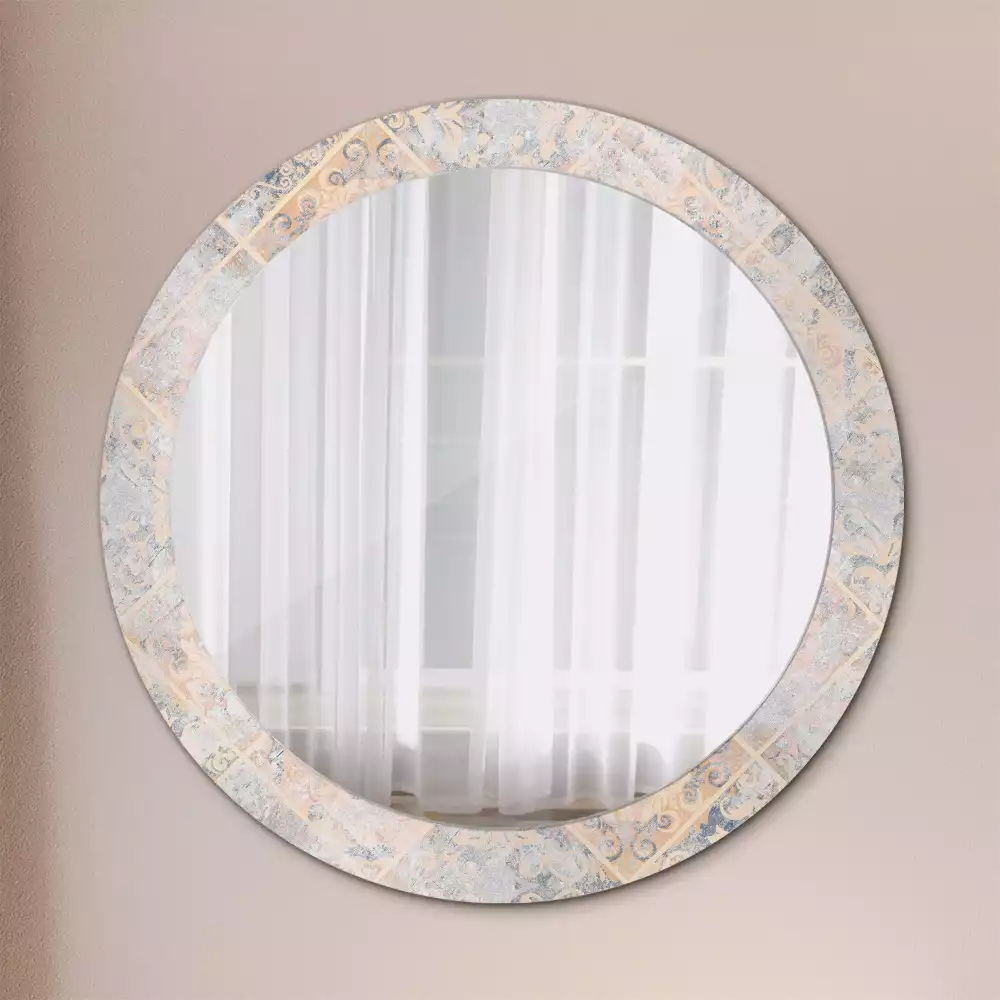 Miroir rond cadre avec impression Carreaux usés