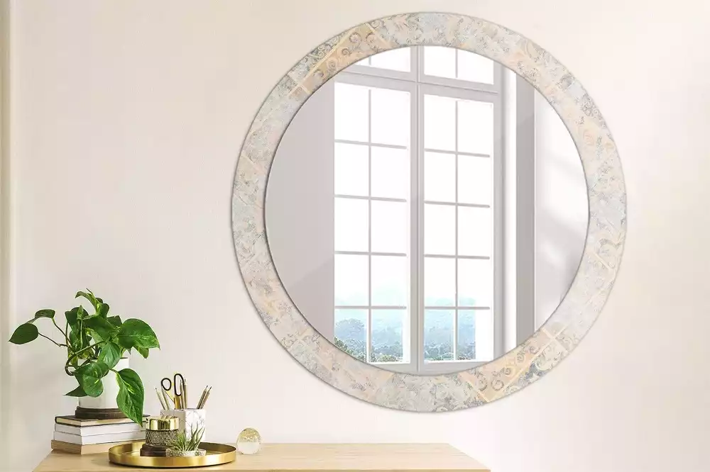 Miroir rond cadre avec impression Carreaux usés