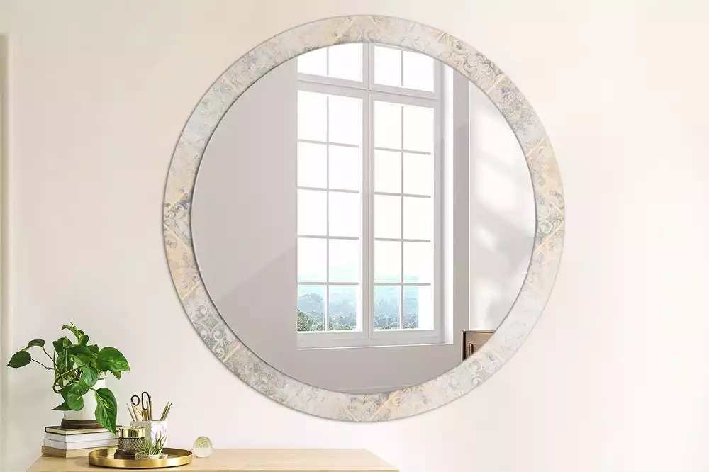 Miroir rond cadre avec impression Carreaux usés